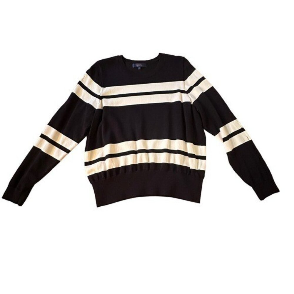 Rachel Roy 1X Sweater Split Sleeve Crew Neck Stripe Pattern Black White Plus